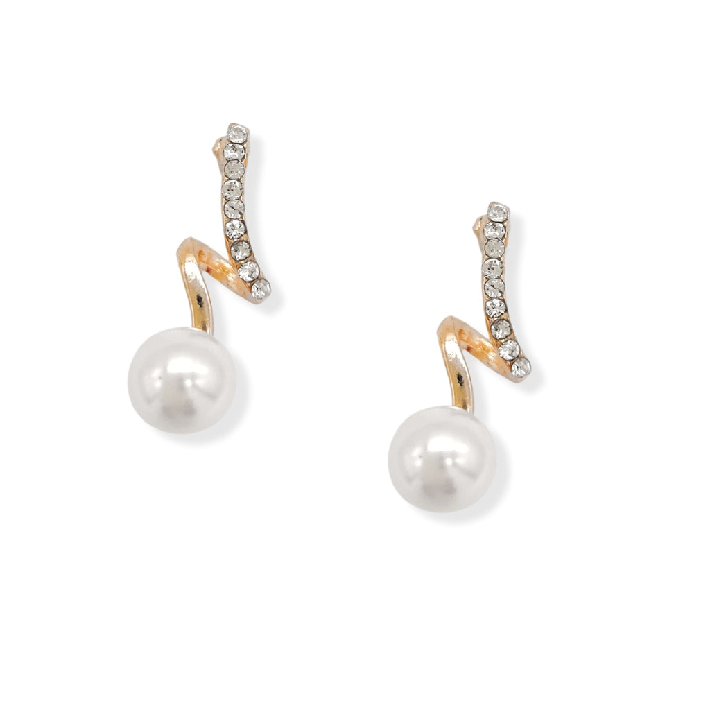 Faux Pearl Spiral Rhinestone Gold Plated Earring