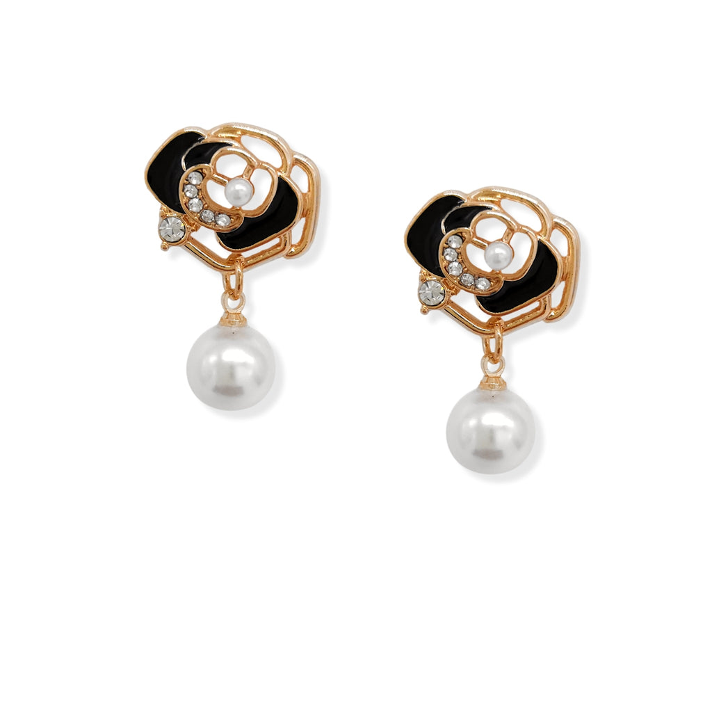 Gold Plated Faux Pearl Flower Drop Stud