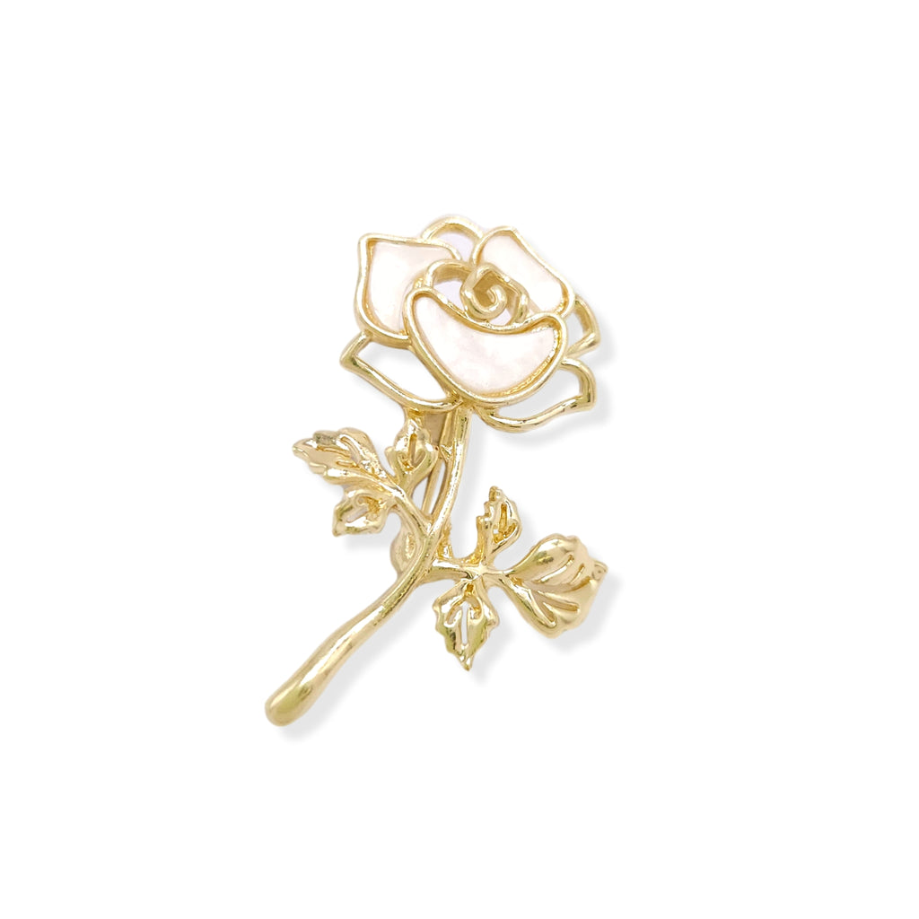 14k Gold Plated with White Enamel Brooch