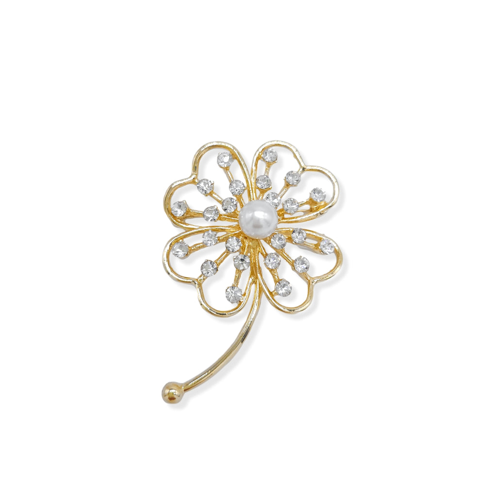 Faux Pearl Vintage Gold Plated Flower Brooch