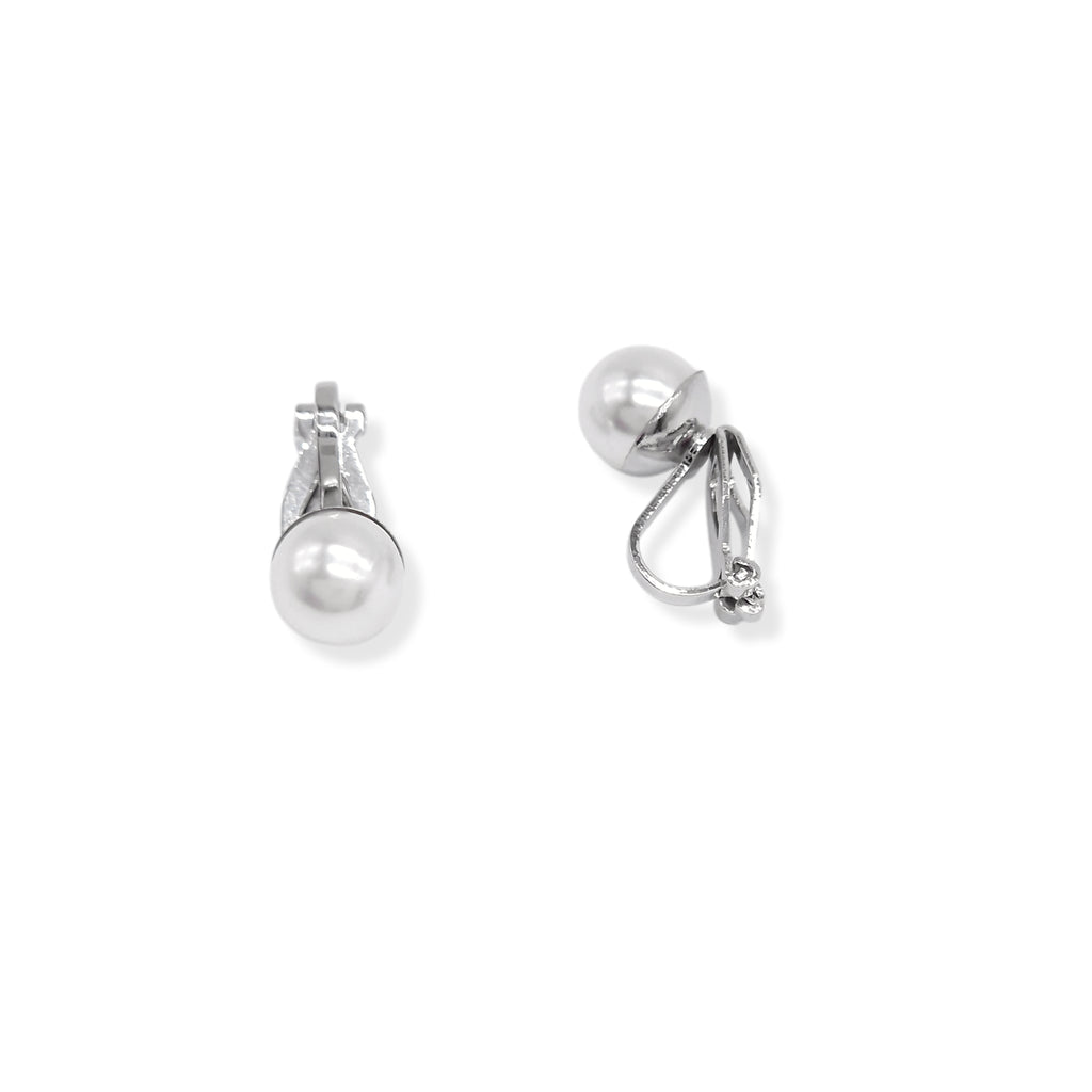 Silver Pearl Clip on Earrings by Kiki Chloe