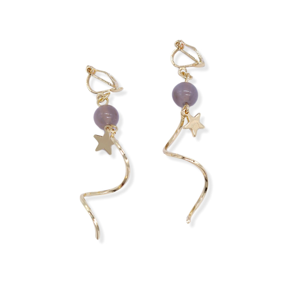 Kiki & Chloe Gold Lavender Bead Twist Star Clip-on Earrings
