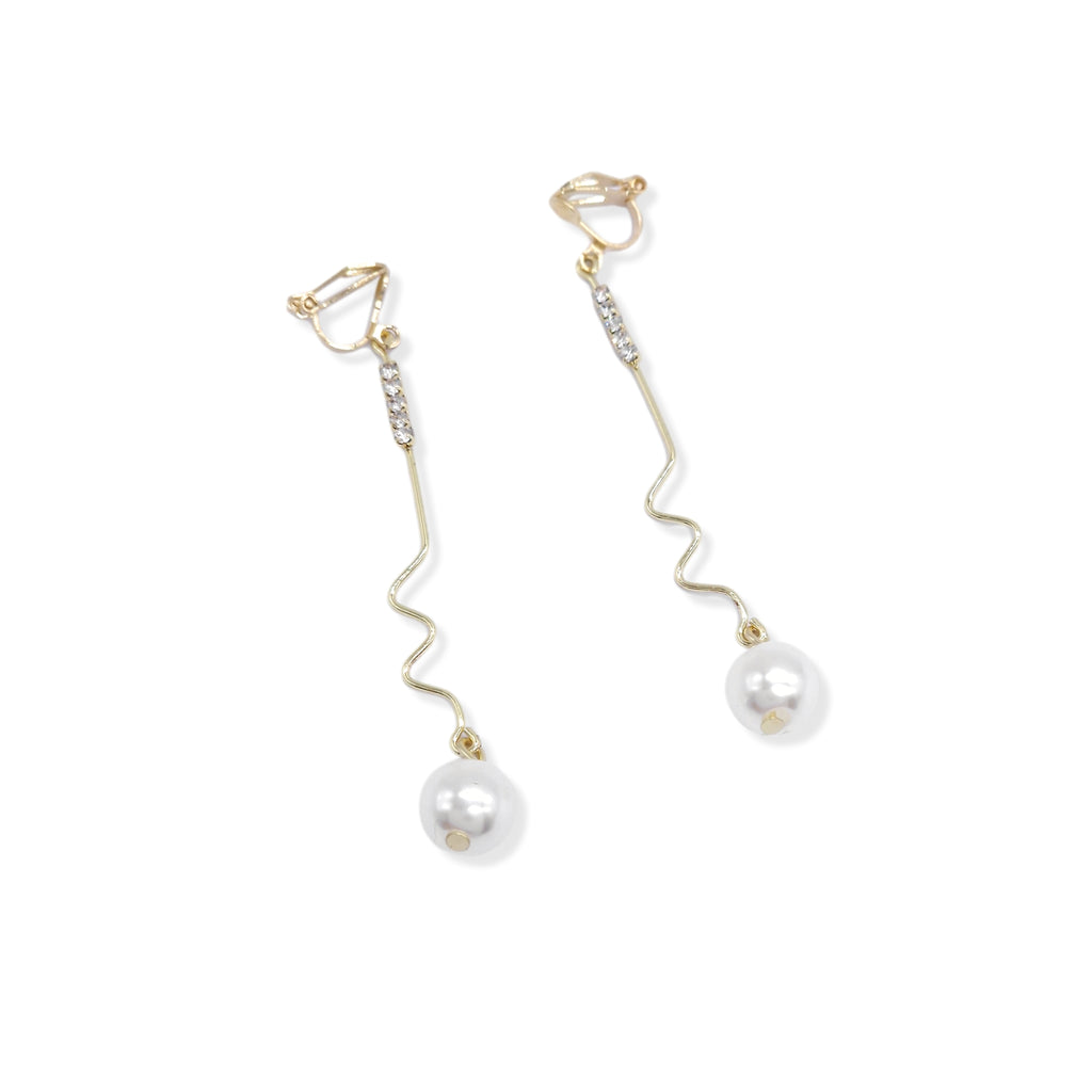 Kiki & Chloe Gold Twisted Diamante Bar Pearl Clip-on Earrings