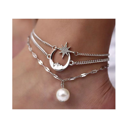 Double Chain Star And Moon Anklet