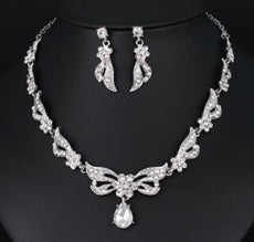 Silver Crystal Necklace Earring Set