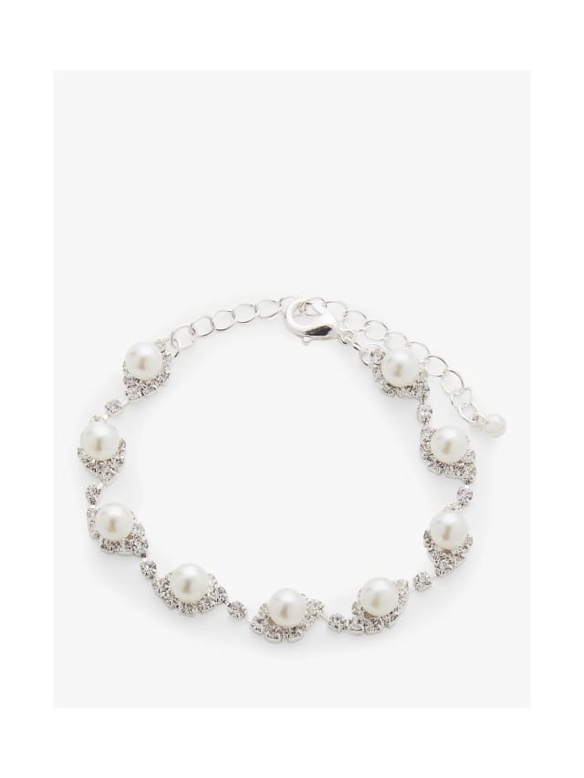 Silver Plated Encrusted Faux Pearl Bracelet