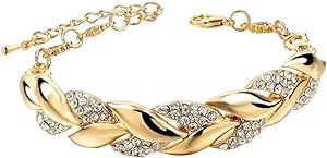 Diamante Gold Leaf Encrusted Rhinestone Bracelet
