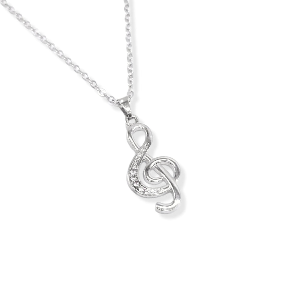 Silver Plated Treble Clef & Stones Pendant on 16" Chain