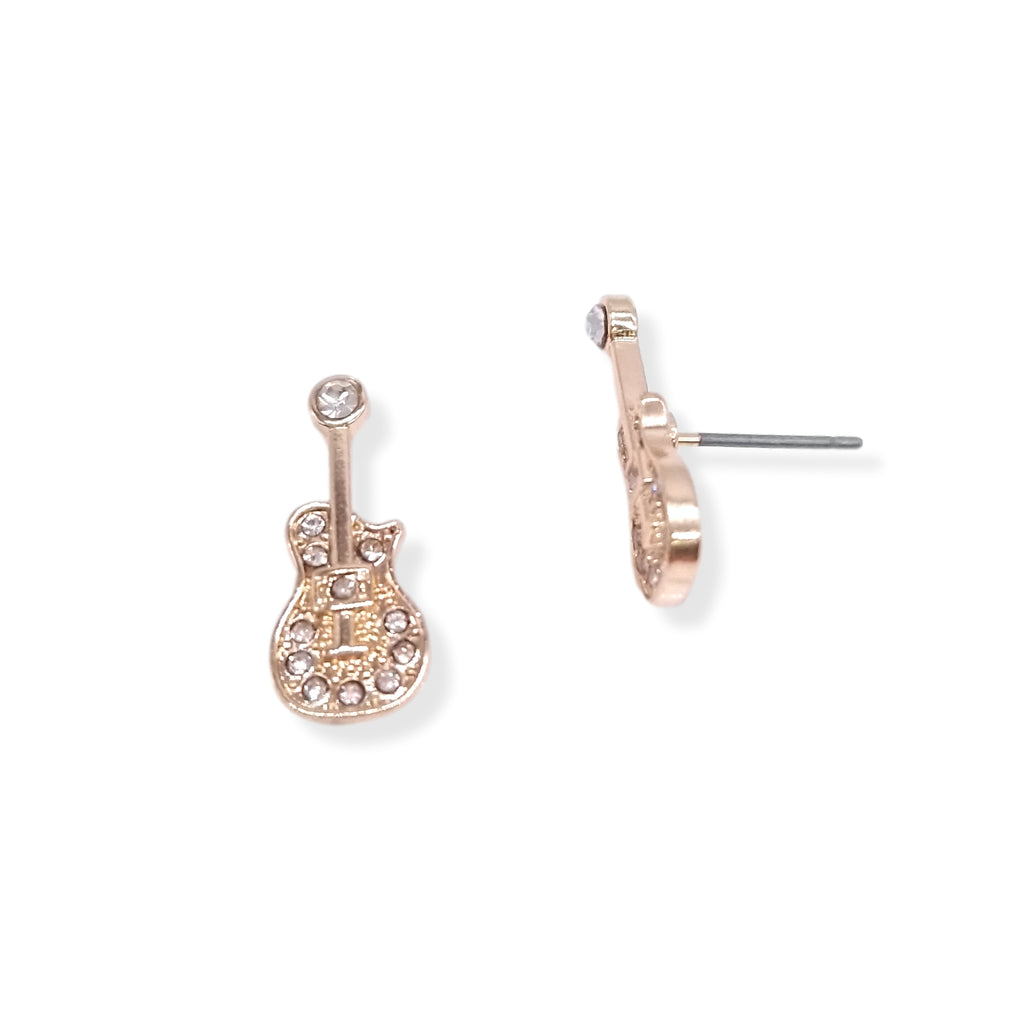 Petite Guitar Round Cut Diamond Fashion Stud Earring in Gold Plating