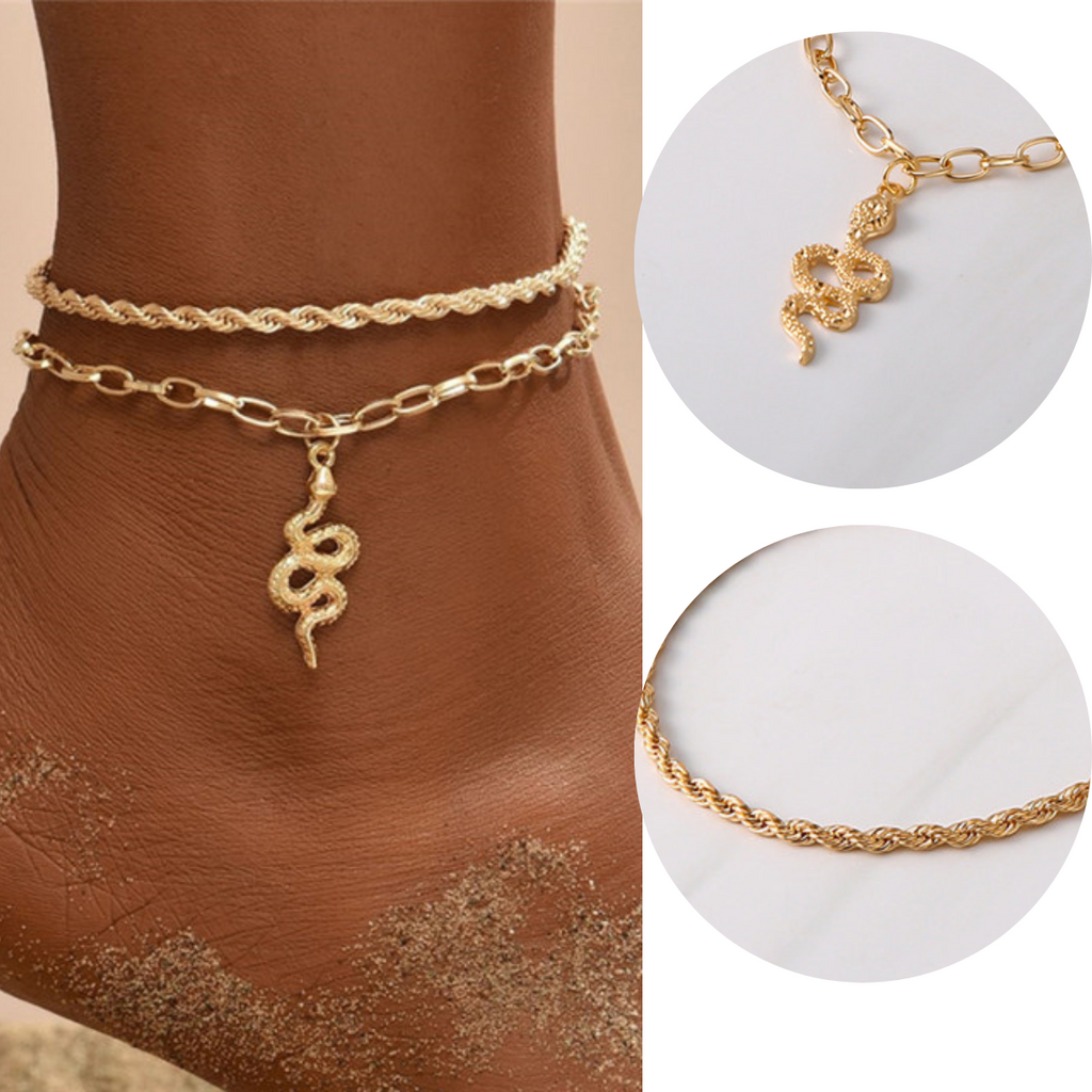 Gold Snake Charm Double Layer Anklet