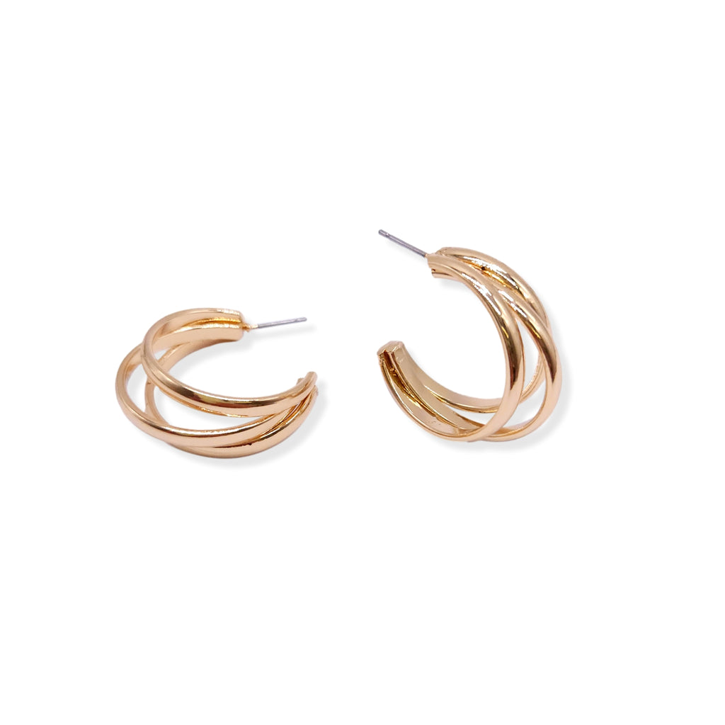 Gold Triple Huggie Hoop Earrings