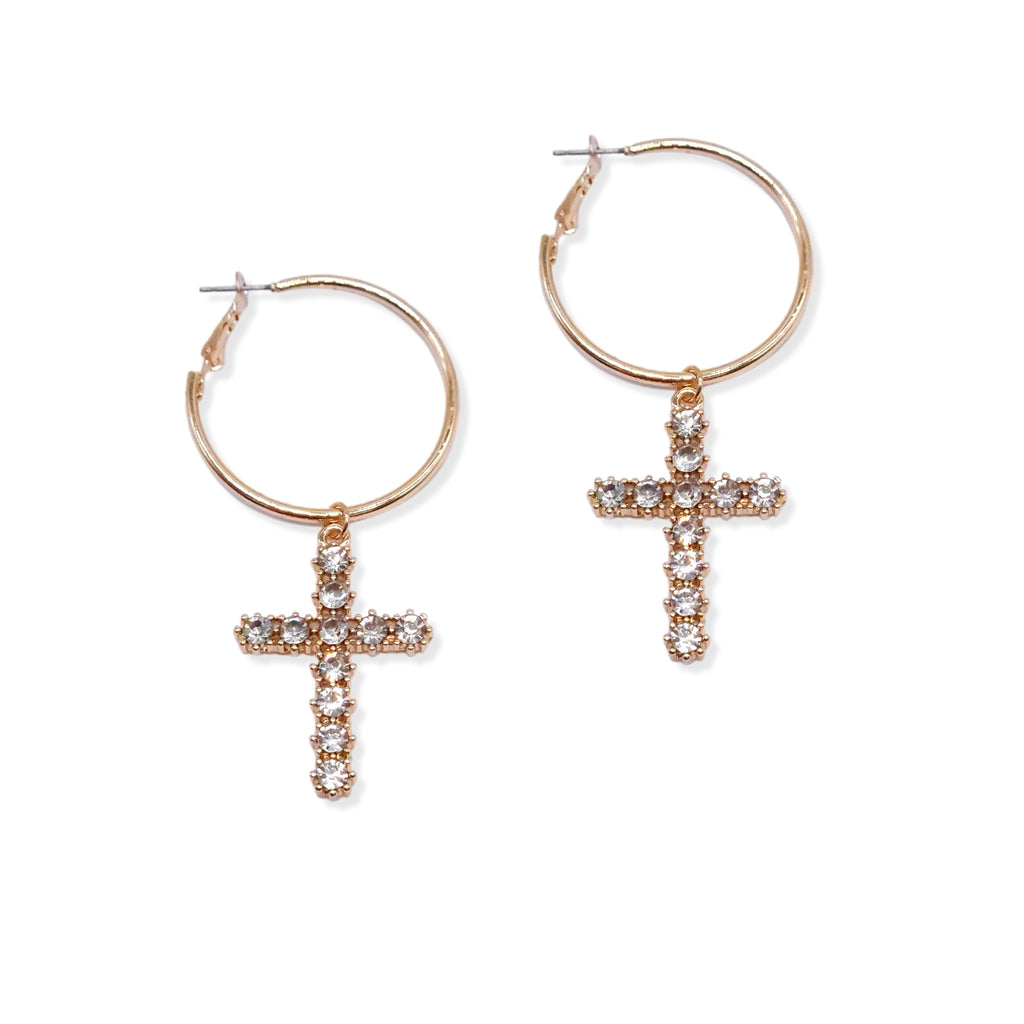 Diamante Cross Hoop Earrings