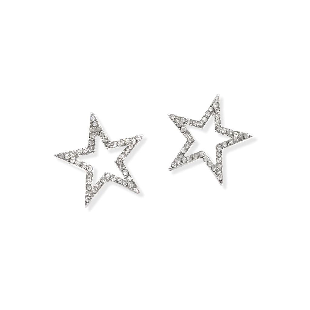 Silver Pave Star Earrings
