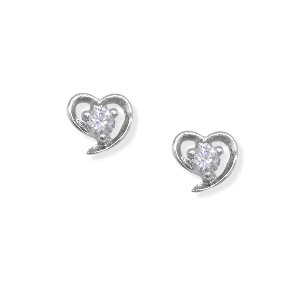 Heart Motif With CZ Crystal Silver Plated Stud