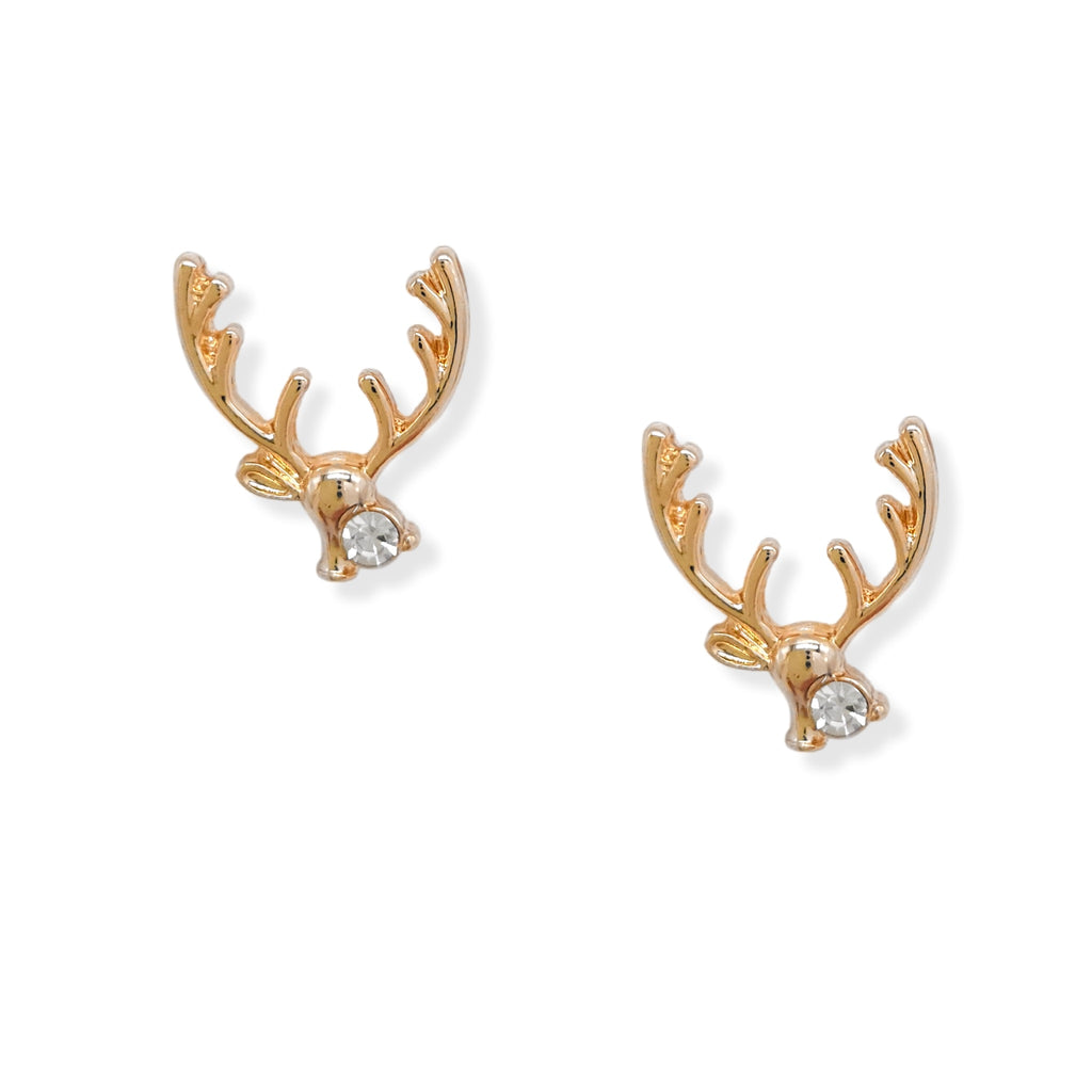 Deer Single Crystal Stud Gold Plated Earring