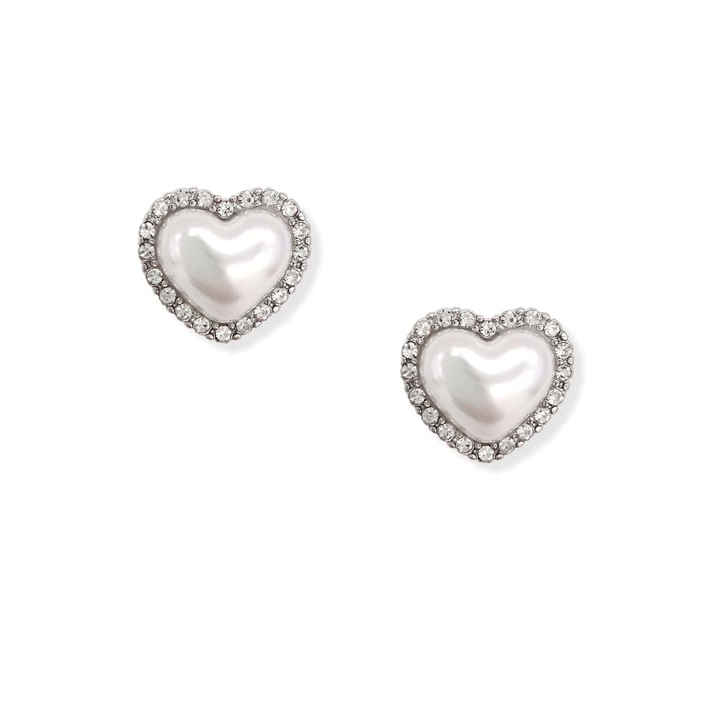Faux Pearl Crystal Embellished Heart Stud