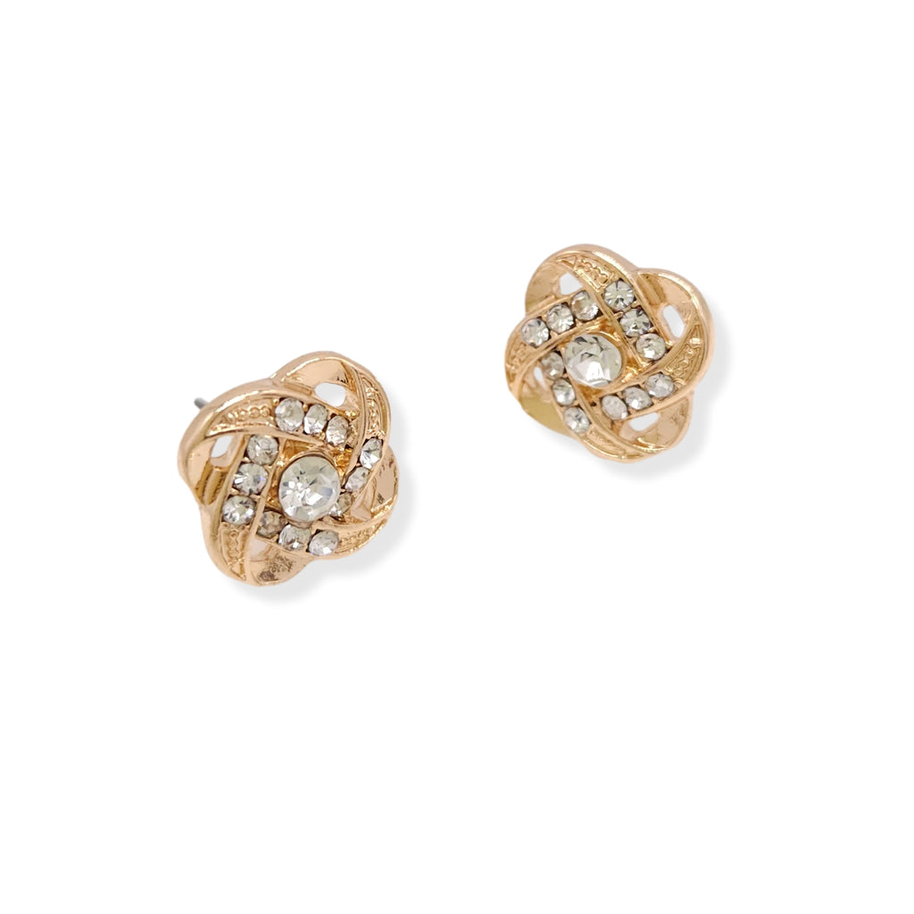 Gold Plated Diamante Cluster Rose Top Studs