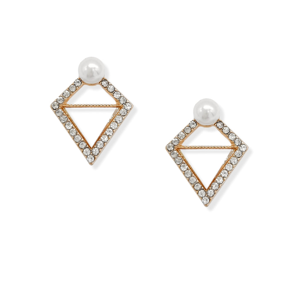 Geometric Diamond Shape Cut Out Gold Plated Rhinestone Stud