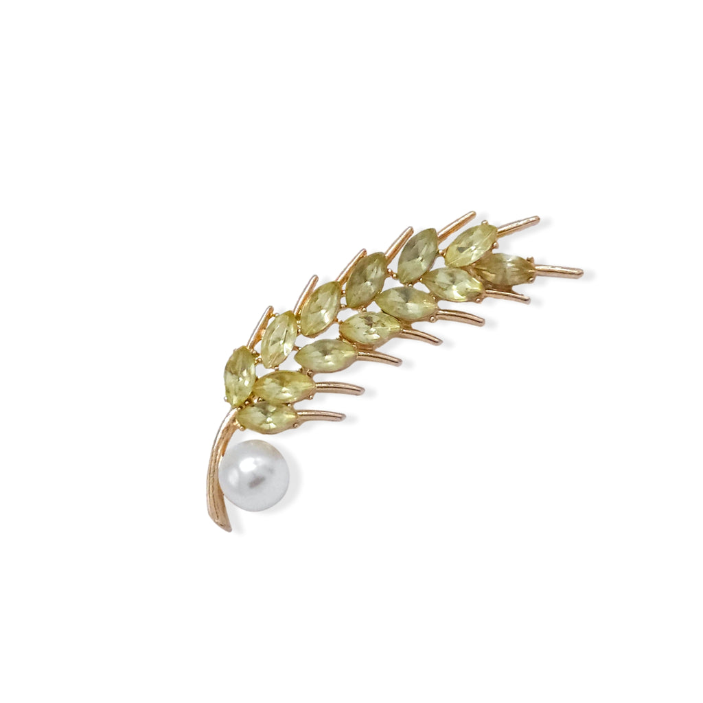 Gold Plated with Shiny Stone Wheat Ear of Corn Brooch
