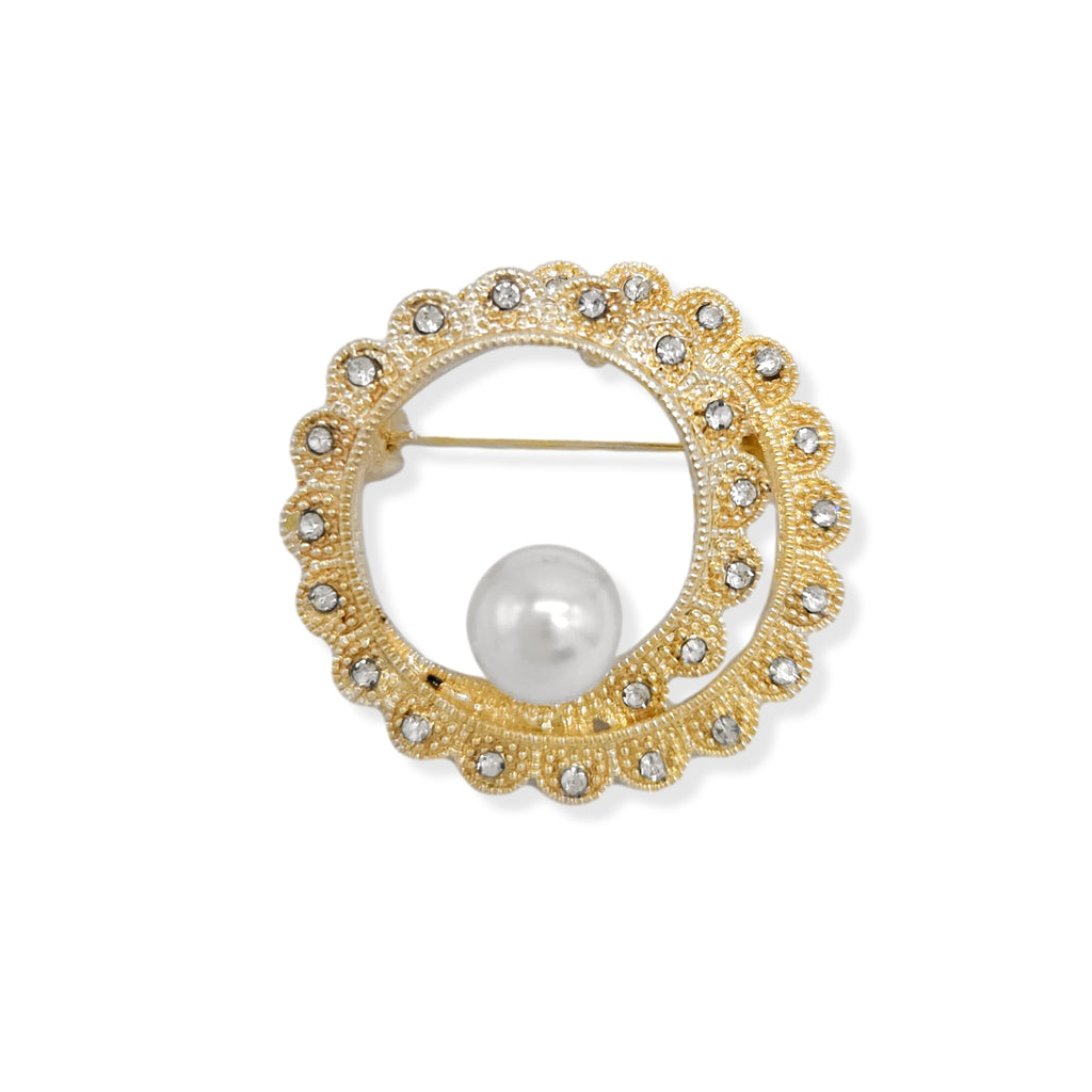 Corner Hem Waist Knotted Brooches Gold Plated with Crystal Stones & Pearl Stone