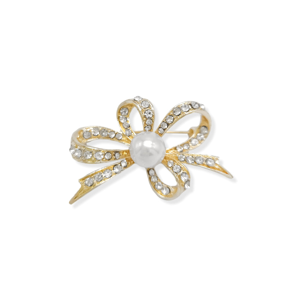 Vintage Rhinestone & Pearl Gold Plated Brooch