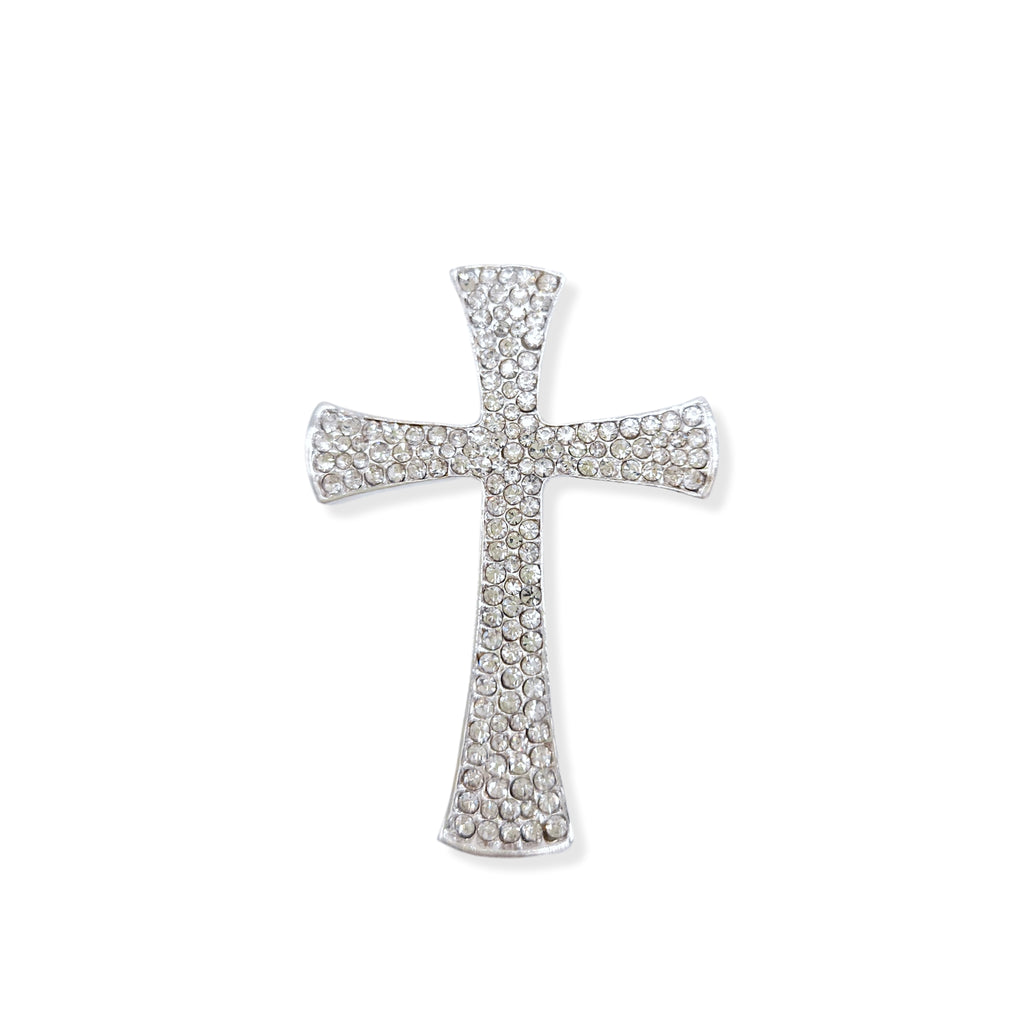 Silver Bling Rhinestone Cross Brooch