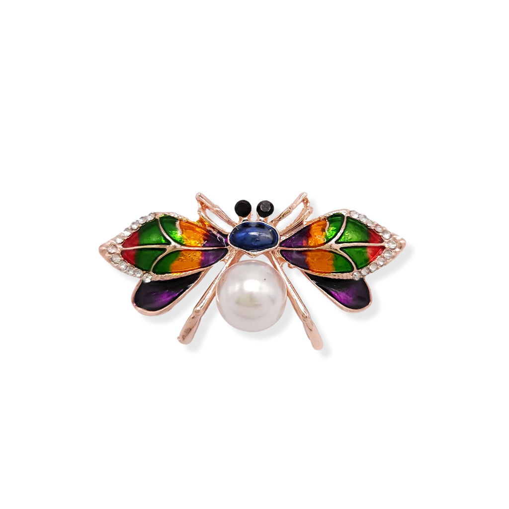 Faux Pearl Design Multi Colour Insect Brooch