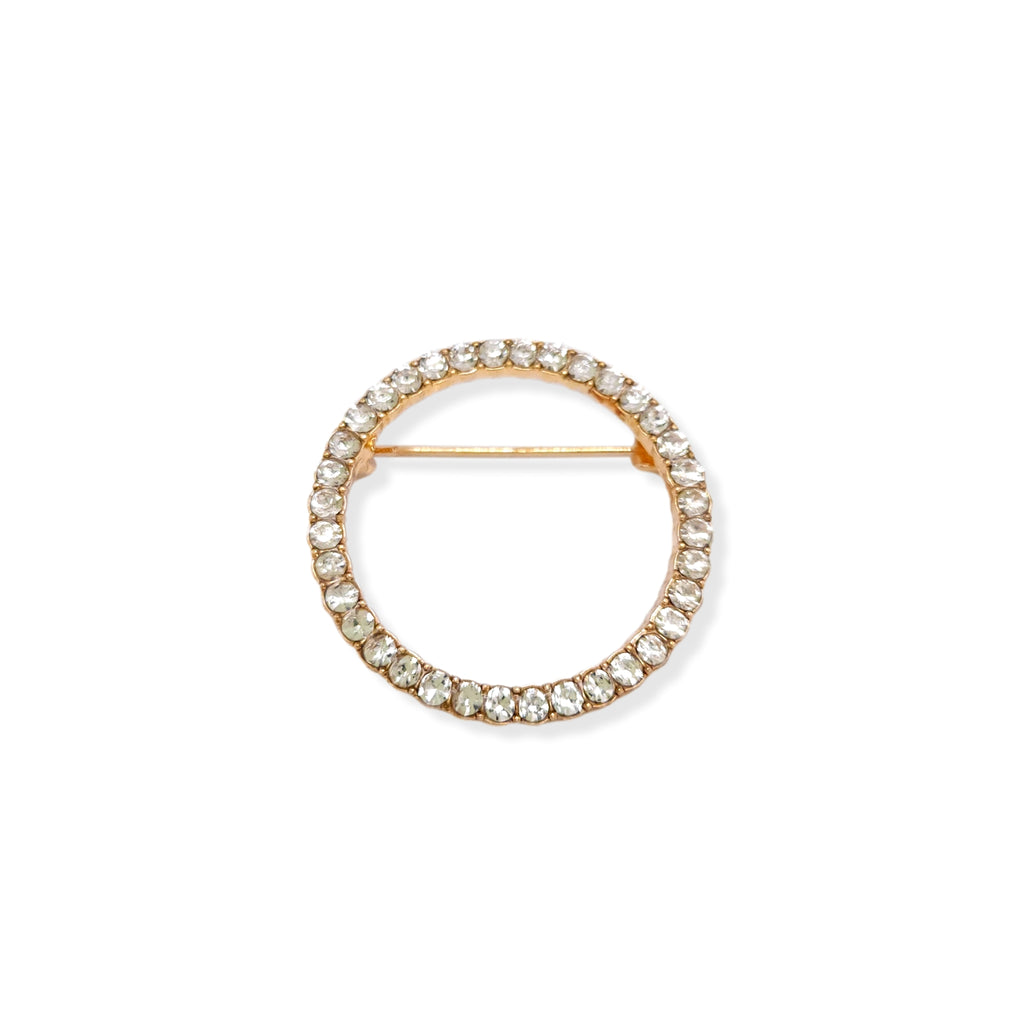 Single Row Simple Circle Diamante Rhinestone Gold Plated Brooch