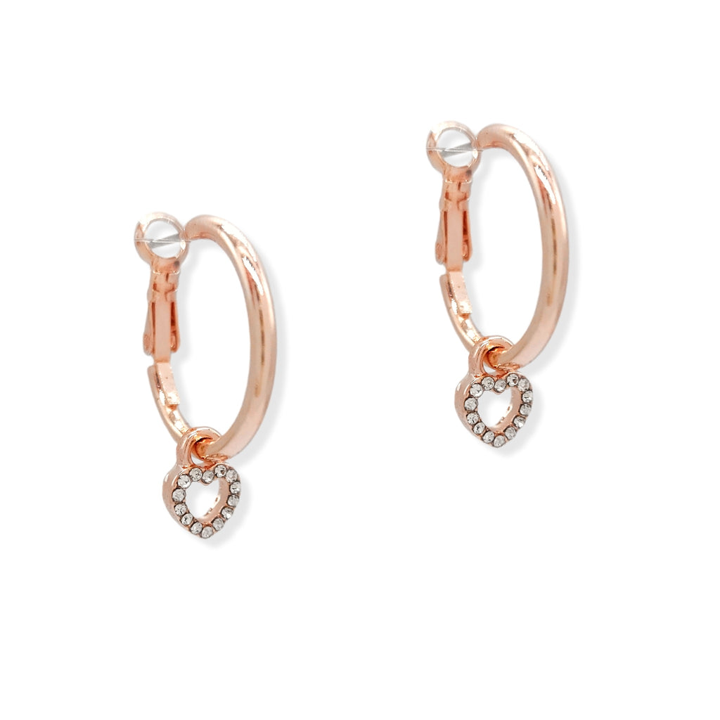 Crystal Stone Mini Heart Charm Cuff in Rose Gold Plating