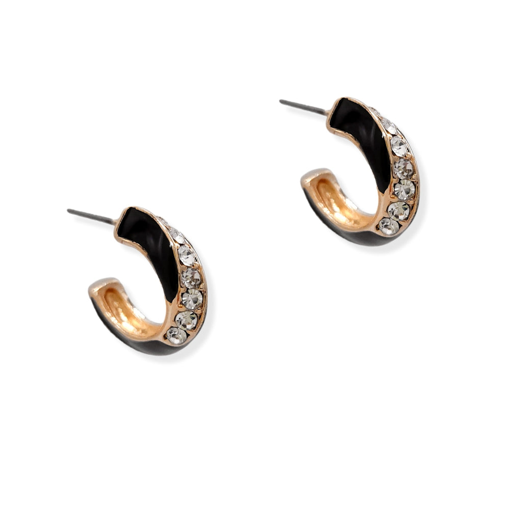 Gold Plated Mini Enamel Rhinestone Hoop Earrings
