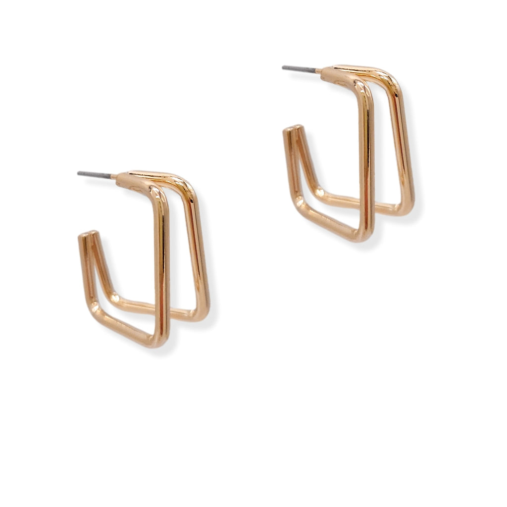 Polished Square Double Row Hoop Earring in Gold & Silver Plating