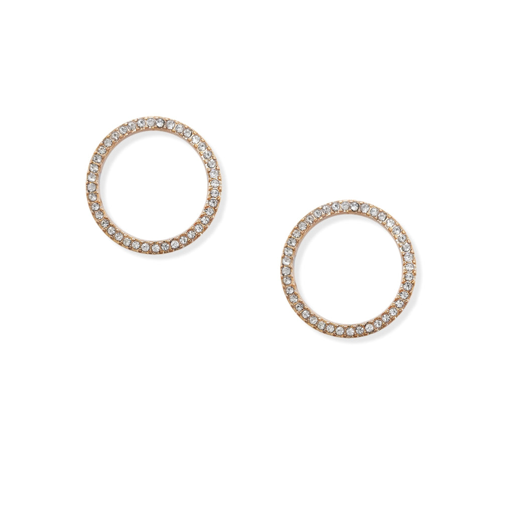 Paved Diamante Circle Earrings in Gold & Silver Plating