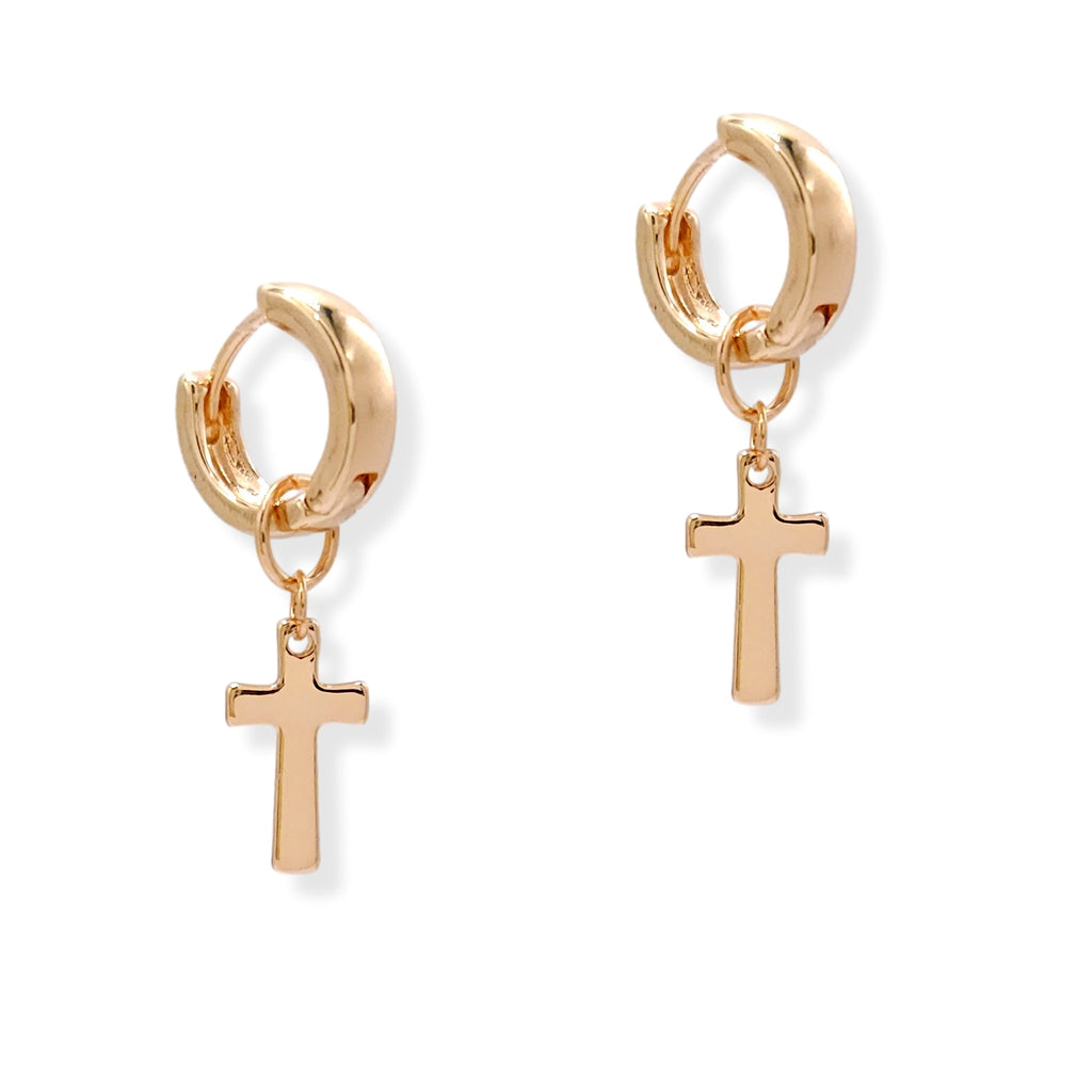 Thick Cross Charm Huggie Earring Hoop In Gold & Silver Plating