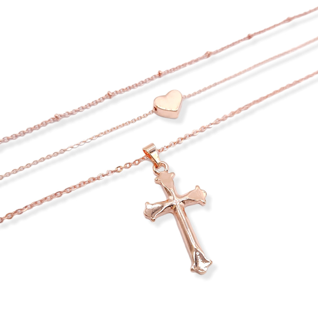 Assorted Multi Layered 3 Row Heart Cross Tiered Necklace