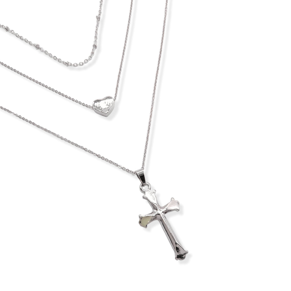 Assorted Multi Layered 3 Row Heart Cross Tiered Necklace