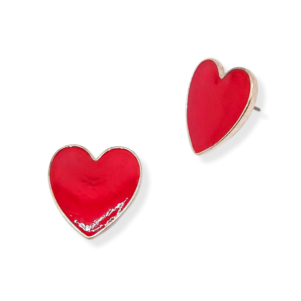 Gold Plated Enamel Red Love Heart Stud Earring