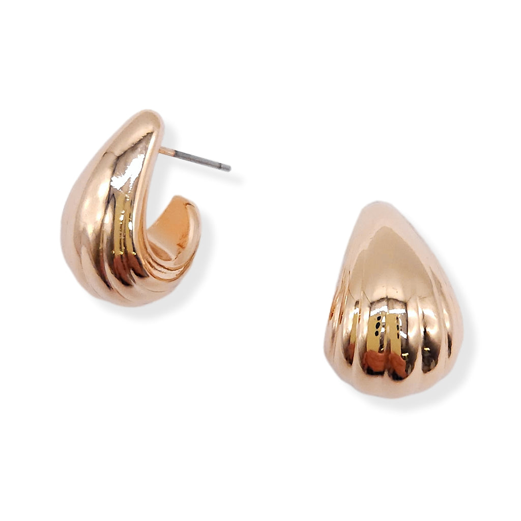 Gold Plated Ribbed Tear Drop Earrings