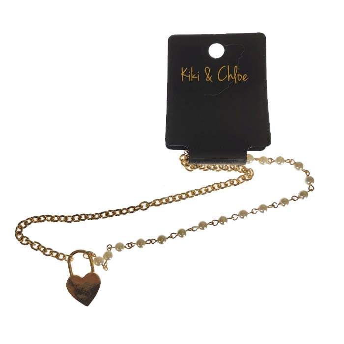 Kiki & Chloe Pearl Chain Padlock Heart Necklace