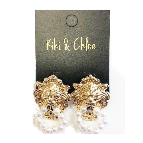 Kiki & Chloe Pearl Lion Door Knocker Earrings