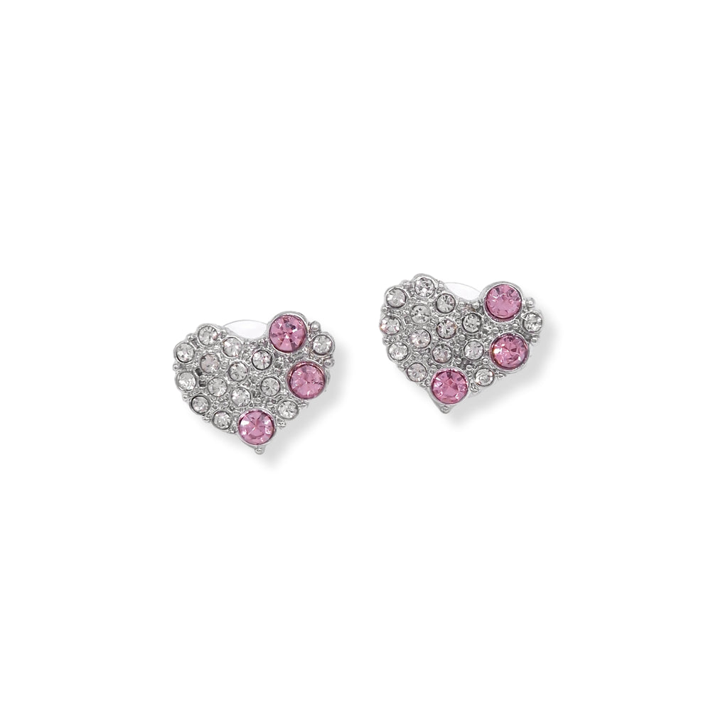 Kiki & Chloe Pink Silver Diamante Heart Stud Earrings