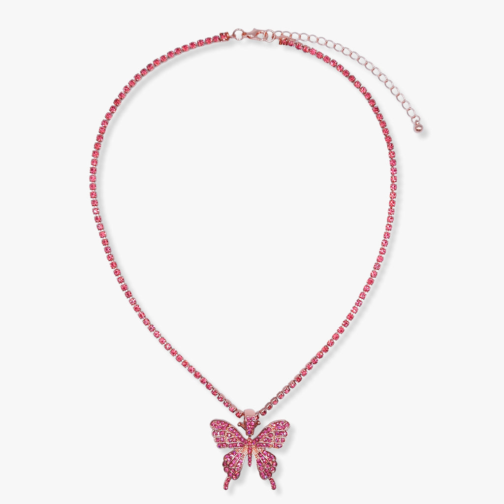 Kiki & Chloe Pink Crystal Butterfly Necklace