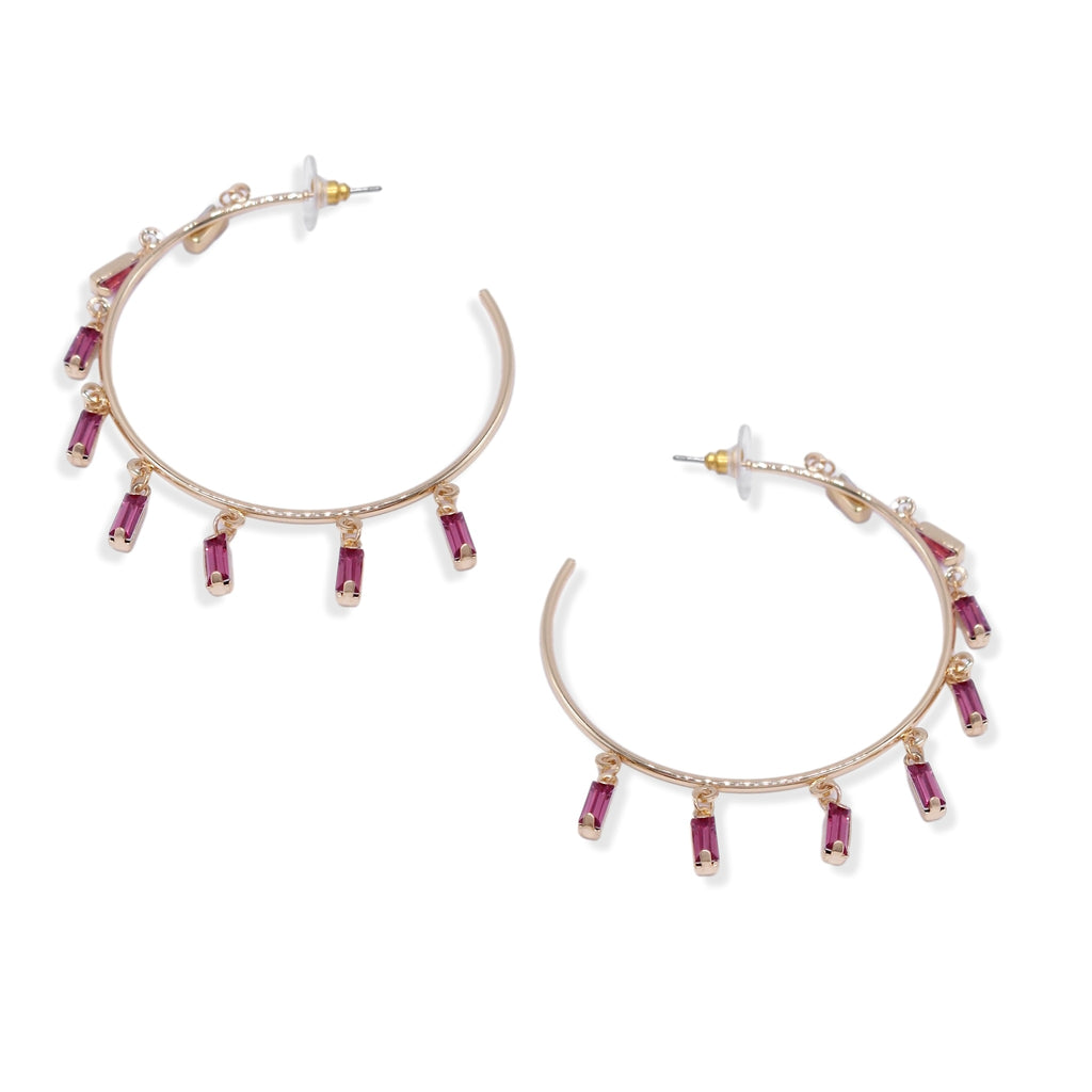 Gold Rubellite Hoop Earrings by Kiki & Chloe