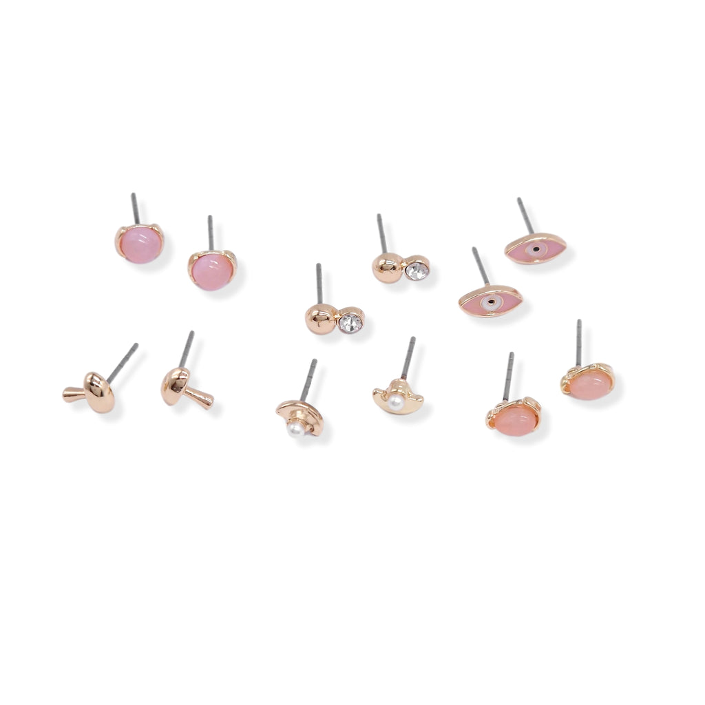 Kiki & Chloe 6 Pack Pink & Gold Mix Earrings
