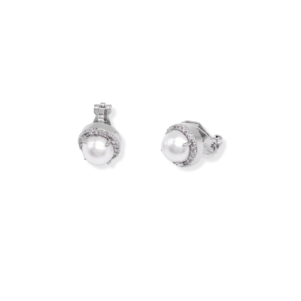 Kiki & Chloe Silver Pearl Diamante Clip-on Earrings