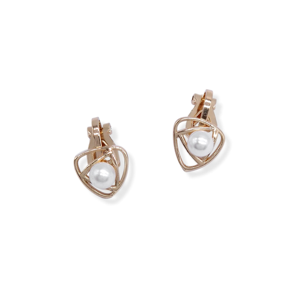 Kiki & Chloe Triangle Crossover Gold Pearl Clip-on Earrings