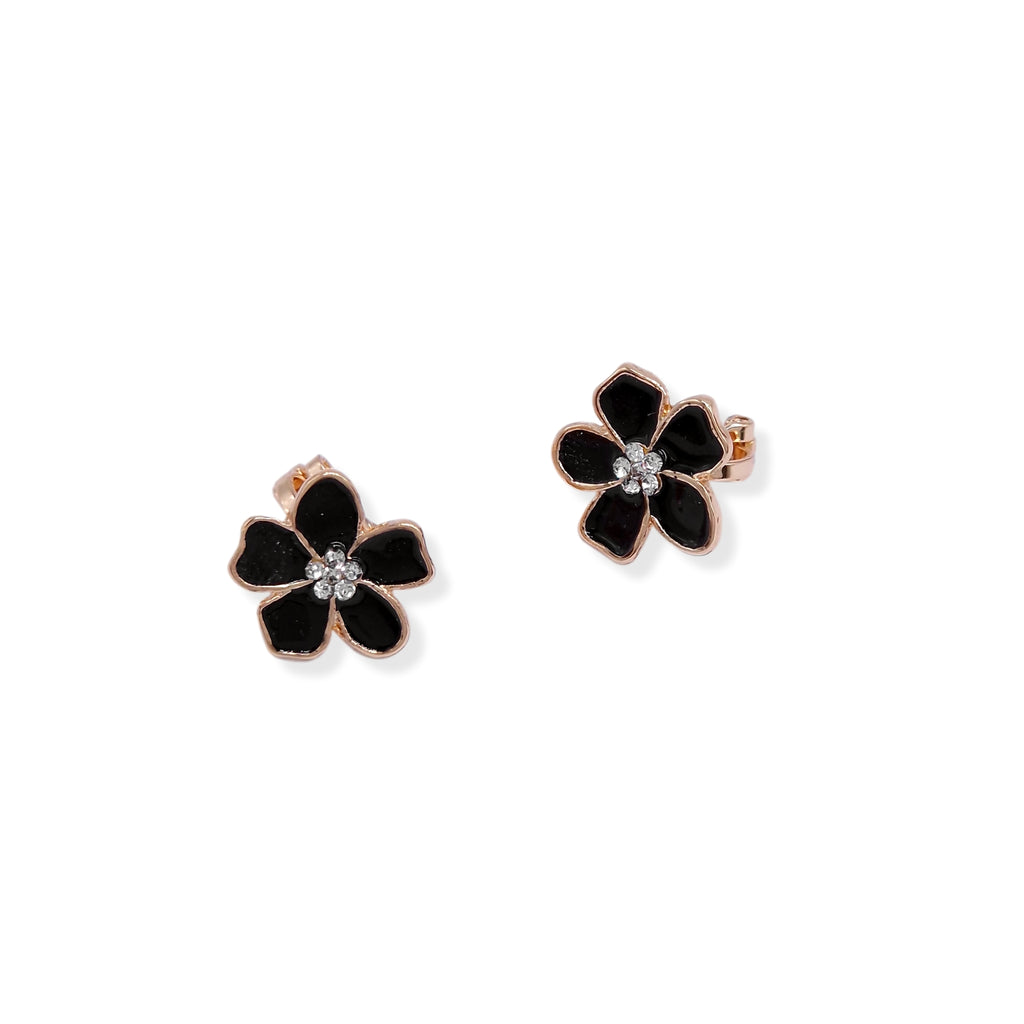 Kiki & Chloe Gold Black Flower Diamante Clip-on Earrings