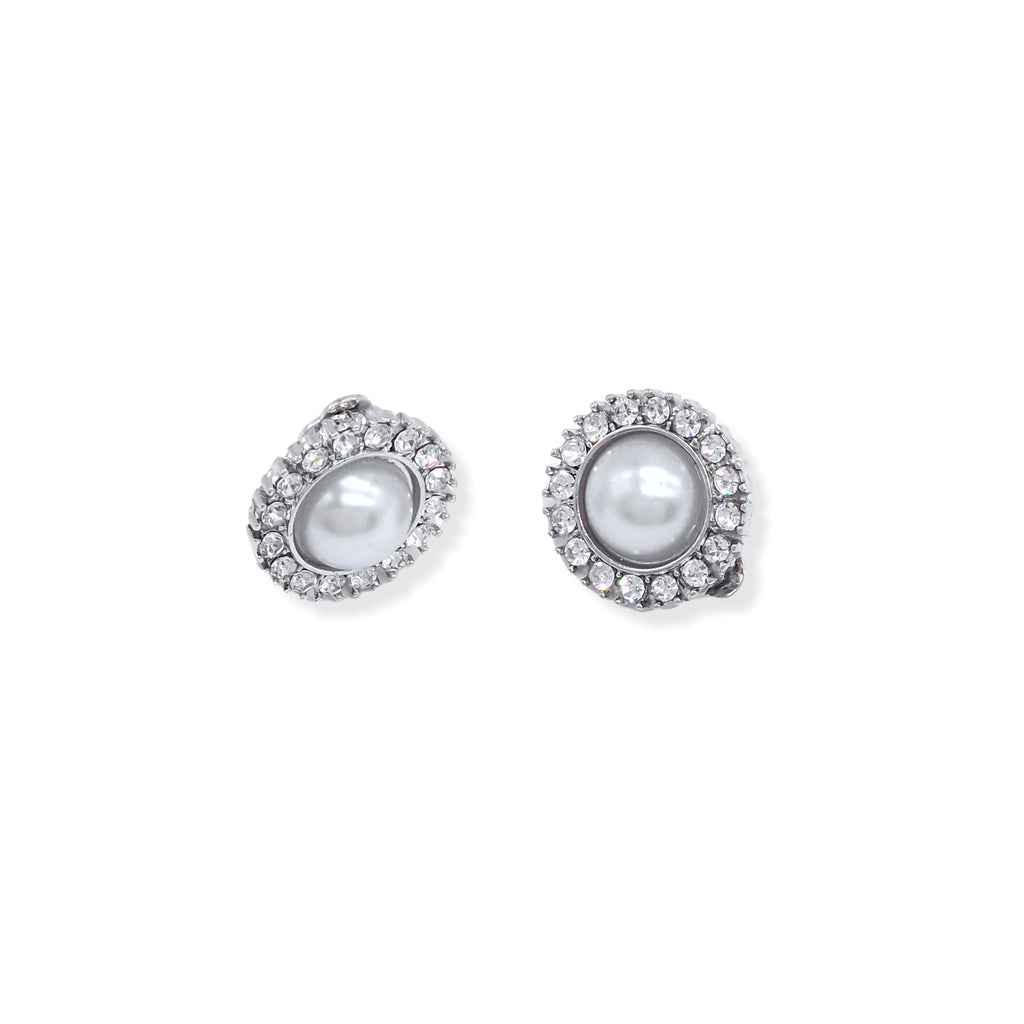 Kiki & Chloe Pearl and Diamante Cluster Silver Clip-on Earrings