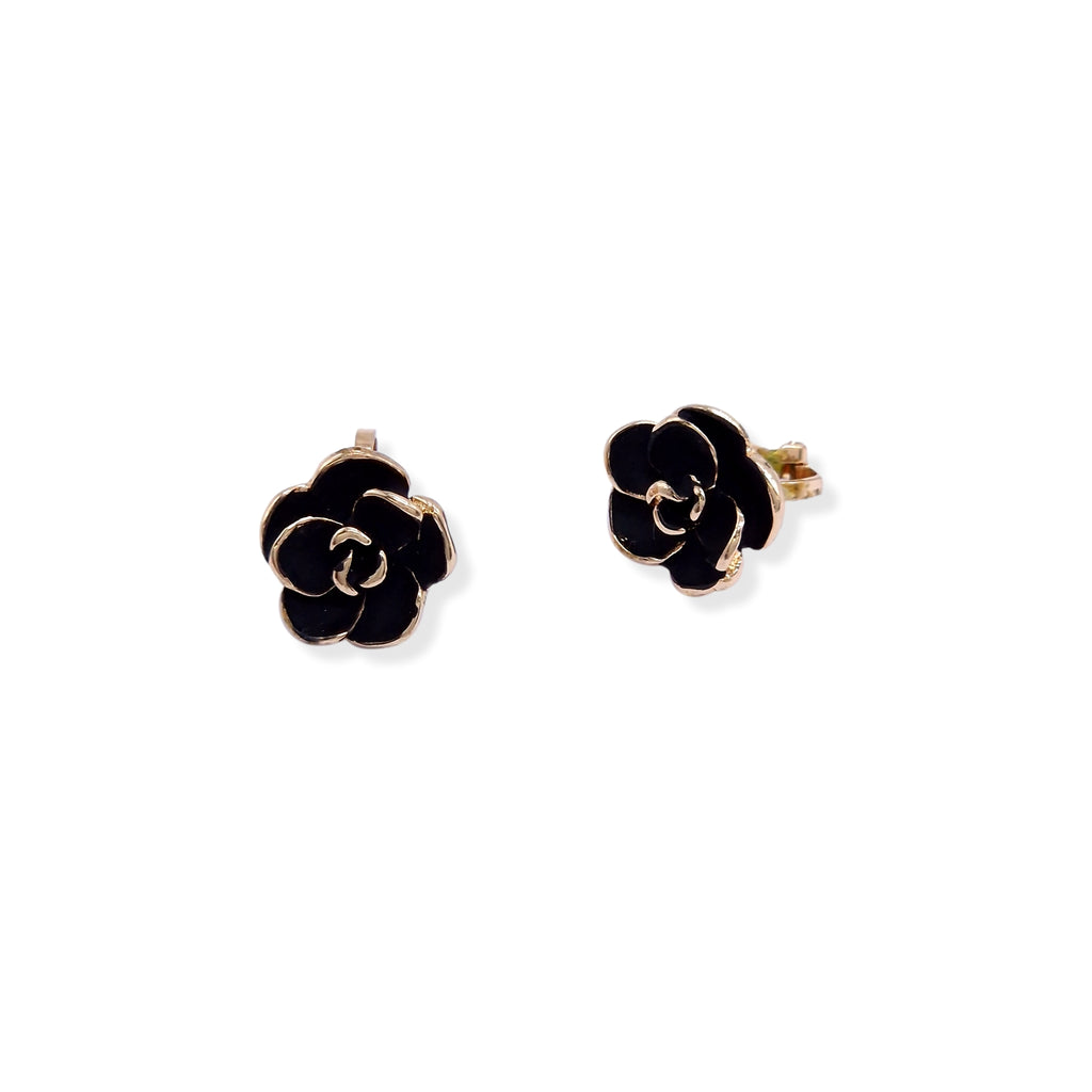 Kiki & Chloe Gold Black Rose Clip-on Earrings