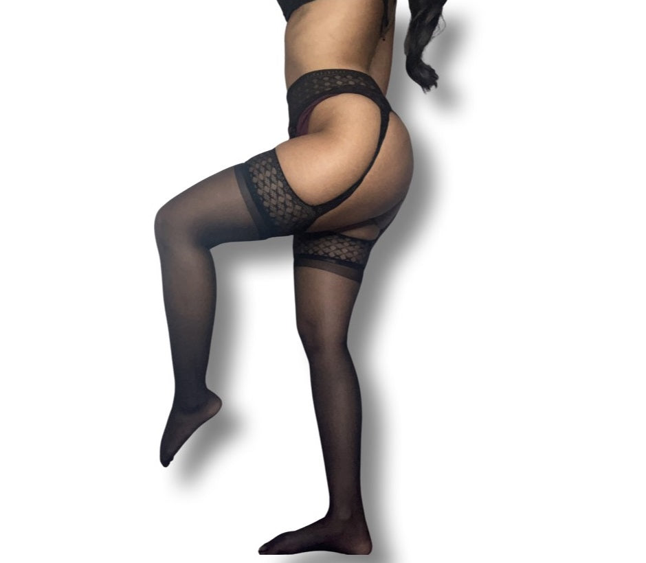 Kiki & Chloe 5 Pack Sexy Fishnet Black Tight Suspender Stockings