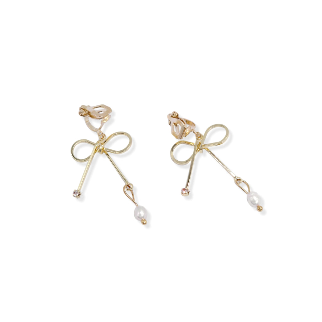 Kiki & Chloe Gold Bowknot Pearl Clip-on Earrings